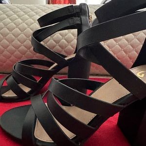 Classy Black 3” Heels with Straps and Back Zipper